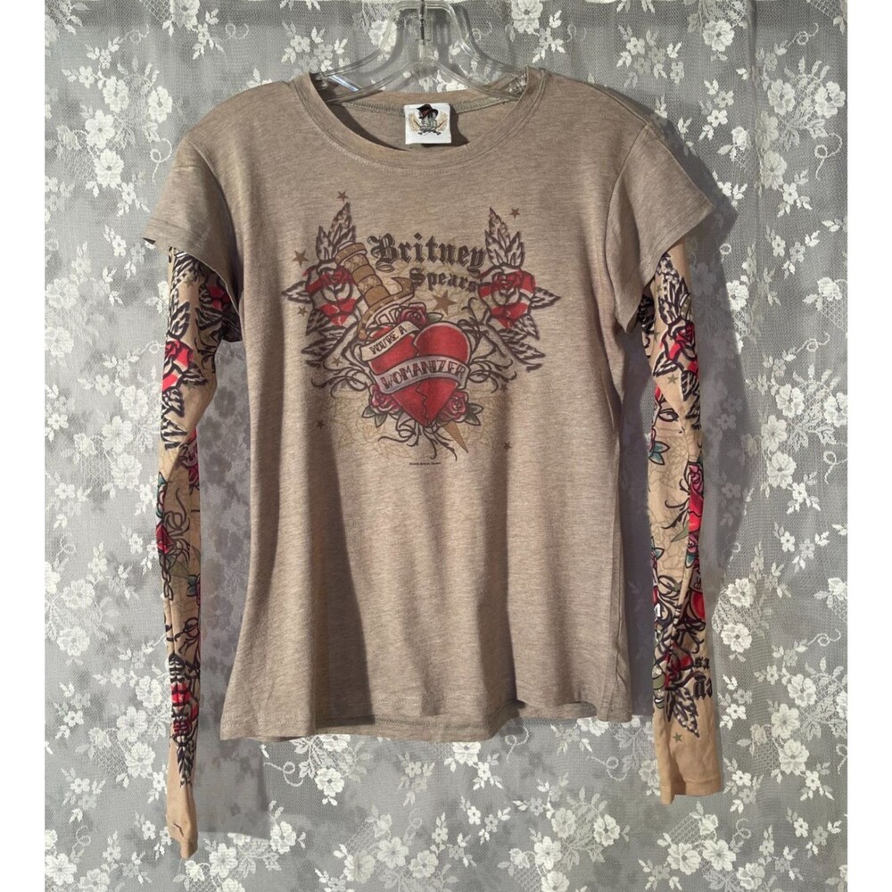 Britney Spears Womanizer Tattoo Long Sleeve Shirt Size Medium 2000s Circus Tour